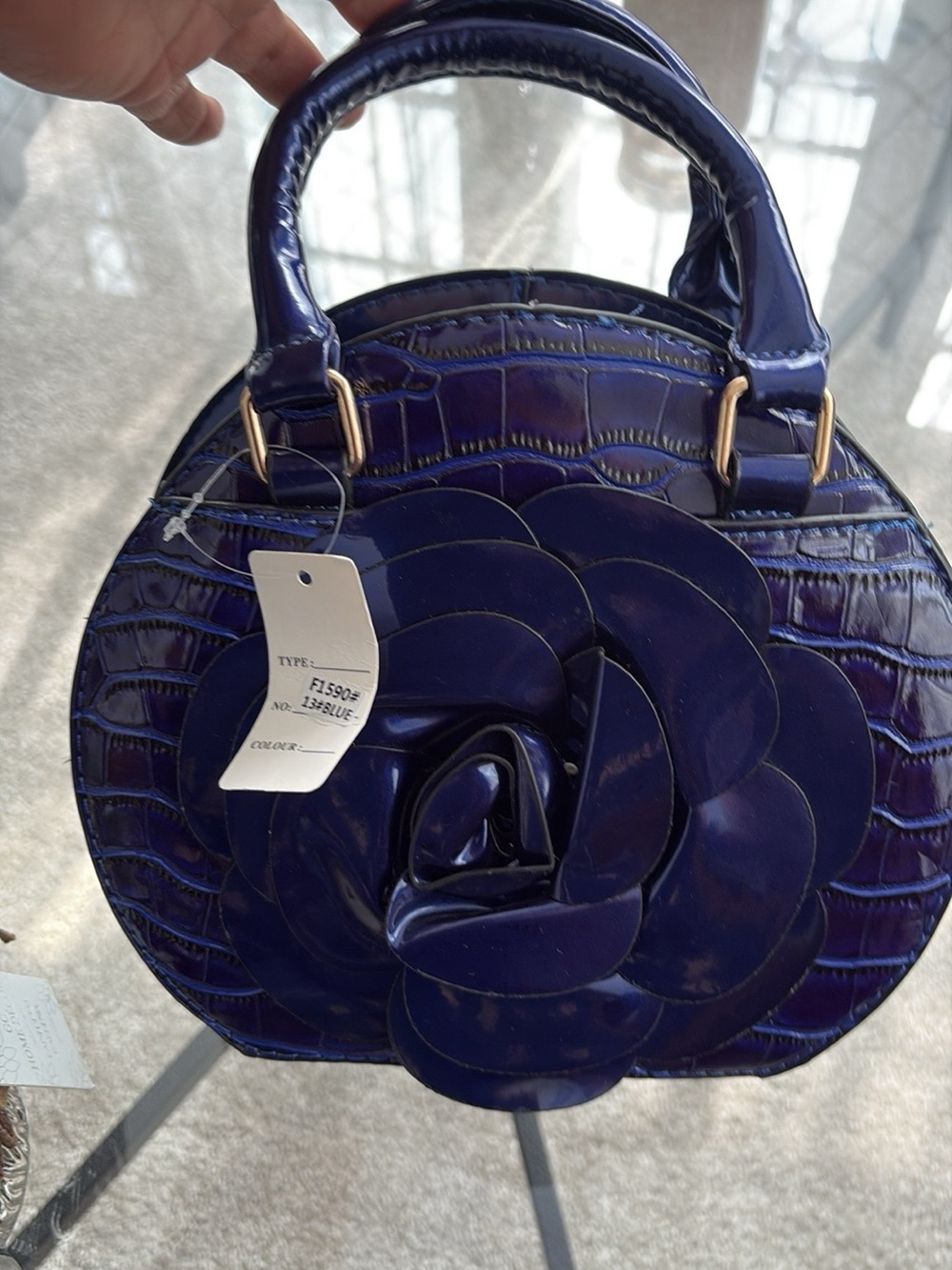 Women’s Navy Blue Floral Accent Round Handbag